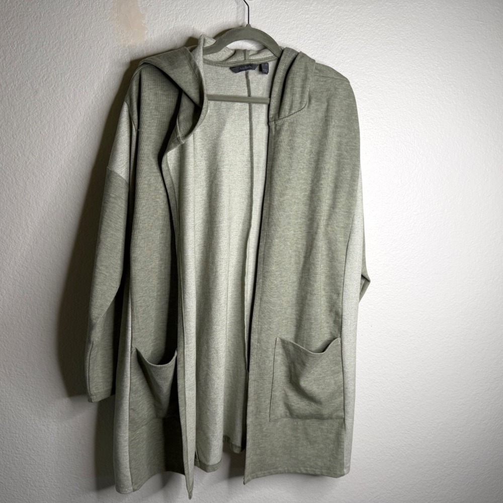 Anybody Women's Cardigan Hoodie Green Sz 1X Open Front Pockets